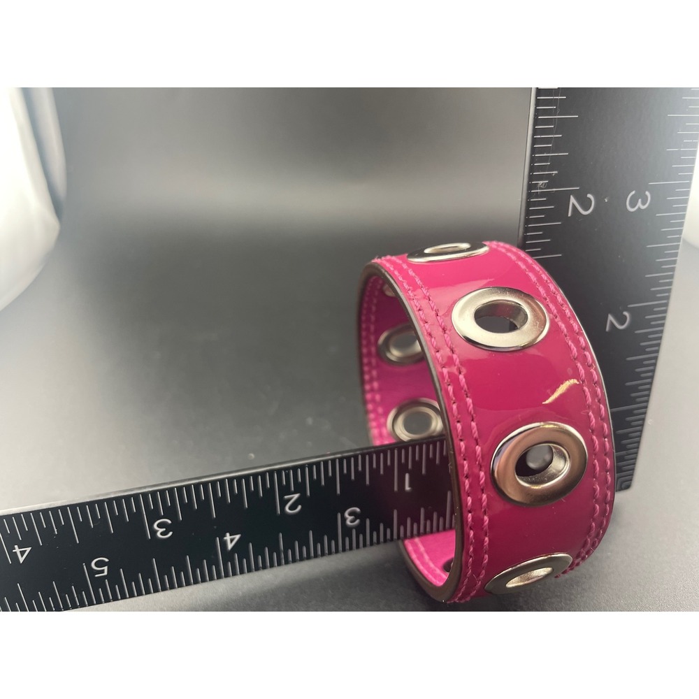Coach Y2K Hot Pink Patent Leather Grommet Bangle Wide 1" Statement Bracelet vtg - Picture 9 of 10